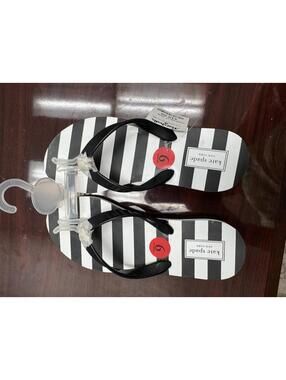 Kate Spade New York Women's Black and White Striped Flip Flops Size 6